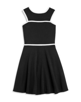 AQUA Girls' Contrast Trim Textured Skater Dress - Sizes S-XL