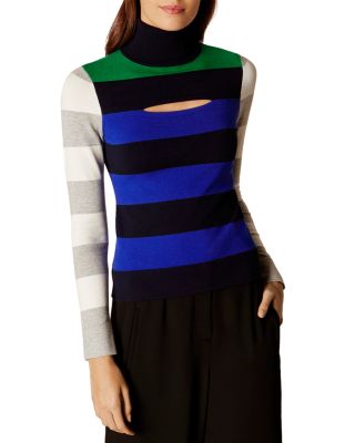 KAREN MILLEN Color-Block Striped Turtleneck Sweater