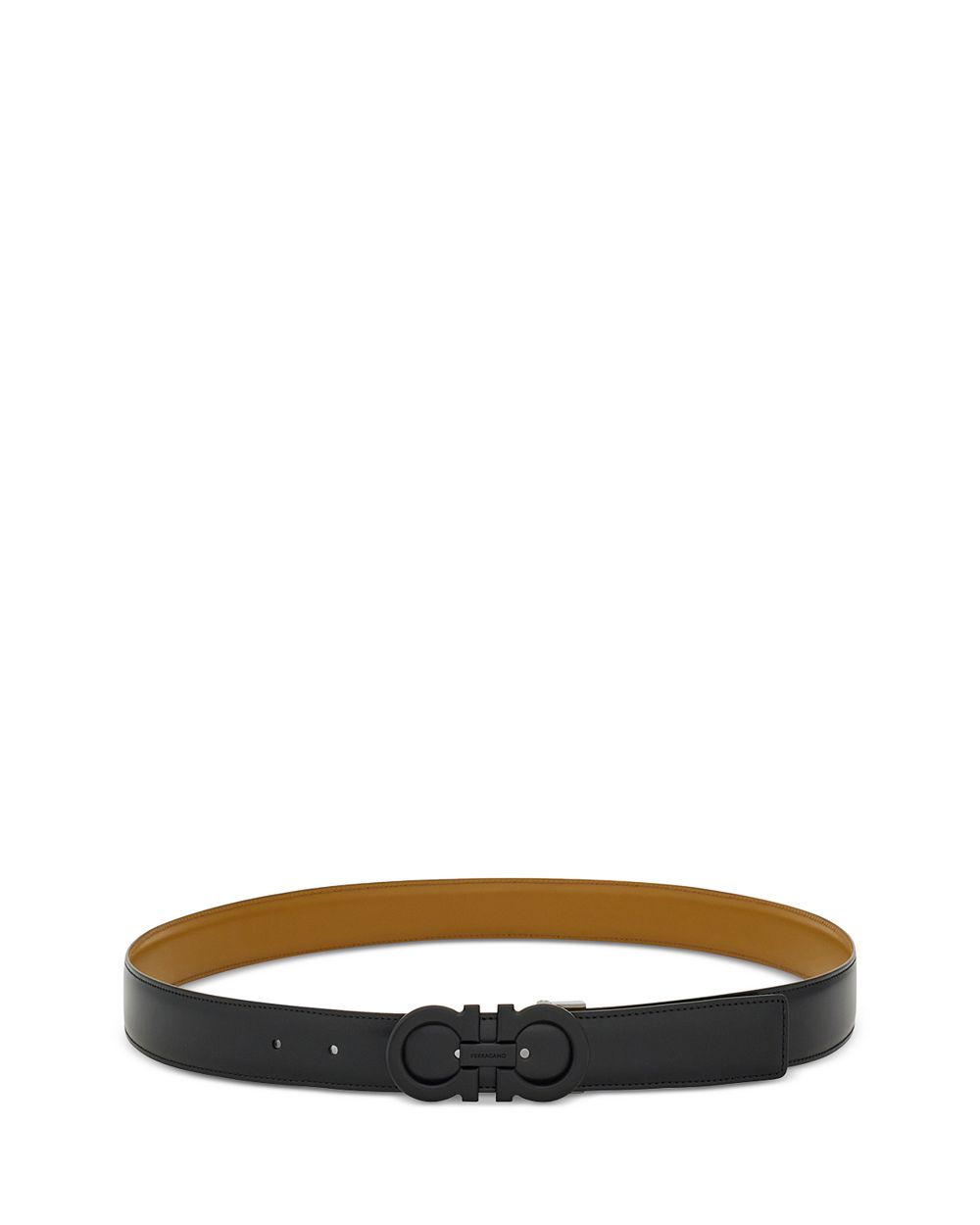 Men's Double Gancini Reversible Leather Belt - Nero/Burnt Ocra - 110 cm /  44 in