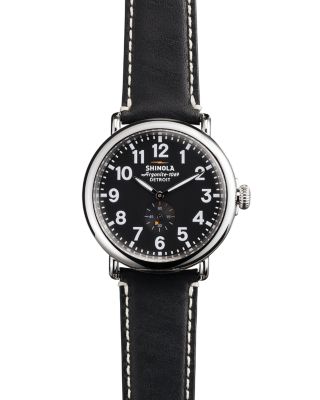 Shinola The Runwell Black Dial Leather Strap Watch, 41mm