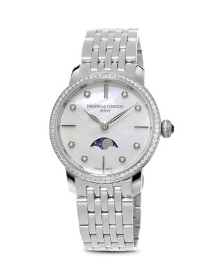 Frederique Constant Slimline Moonphase Stainless Steel Watch with Mother of Pearl Dial, 30mm