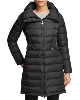 Moncler Flammette Water Repellent Long Hooded Down Coat In Black