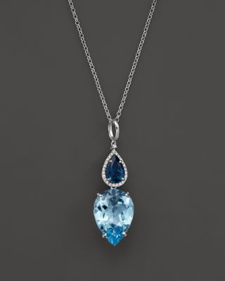 VIANNA BRASIL 18K White Gold Pendant Necklace with Blue Topaz, London Blue Topaz and Diamond Accents, 16.5