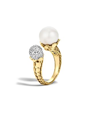 John Hardy John Hardy Dot 18K Yellow Gold Diamond Pavé Ring with Cultured Freshwater Pearl