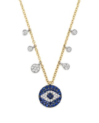 Meira T Sapphire and Diamond Evil Eye Necklace in 14K Yellow Gold, 16