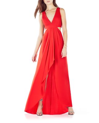 bcbgmaxazria raven pleated cutout gown