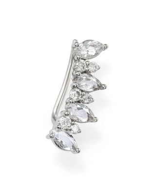 Meira T 14K White Gold Diamond and White Topaz Cluster Right Ear Climber