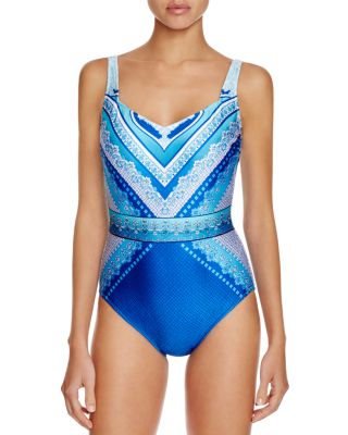 Gottex Blue Jasmine Geometric Neck One Piece Swimsuit