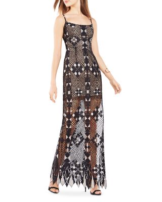 BCBGMAXAZRIA Illusion Lace Gown | Bloomingdale's