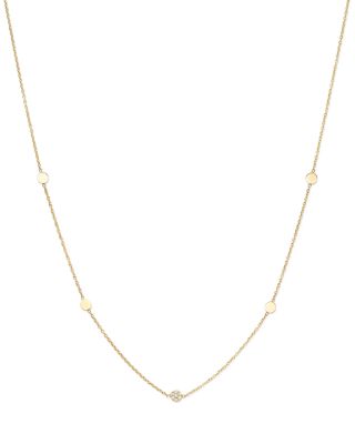 Zoë Chicco 14K Yellow Gold Itty Bitty Round Disc Necklace with Diamonds, 18