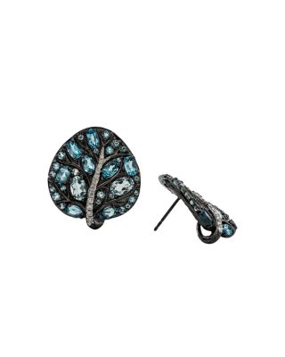 Michael Aram Black Rhodium Plated Sterling Silver Botanical Leaf Earrings with Blue Topaz and Diamonds