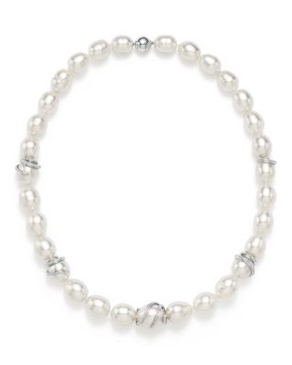 Tara Pearls 14K White Gold Oscar Natural Color White South Sea Cultured Pearl and Diamond Necklace, 17.5