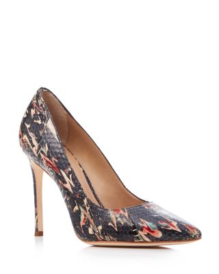 Pour La Victoire Celeste Snake-Embossed Pointed Toe Pumps