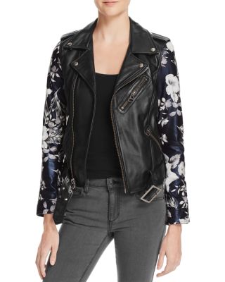 Linea Pelle Floral-Sleeve Leather Moto Jacket - 100% Bloomingdale's Exclusive