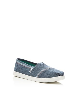 TOMS Girls' Seasonal Classic Embroidered Chambray Slip On Sneakers - Toddler, Little Kid, Big Kid