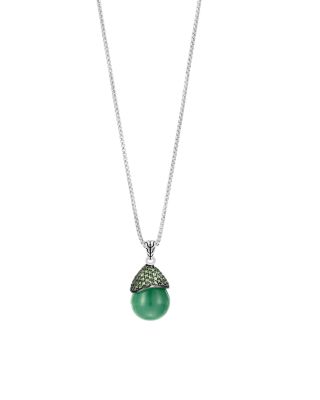 John Hardy Sterling Silver Classic Chain Celestial Brazilian Jade Orb Pendant Necklace with Tsavorite, 24