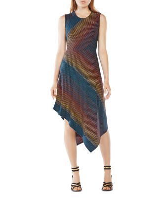 BCBGMAXAZRIA Tracie Striped Asymmetric Hem Dress