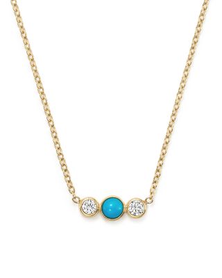 Zoë Chicco 14K Yellow Gold Bar Necklace with Bezel Set Turquoise and Diamonds