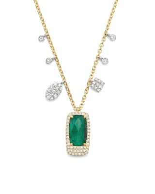 Meira T 14K White and Yellow Gold Emerald Pendant Necklace with Diamonds, 16