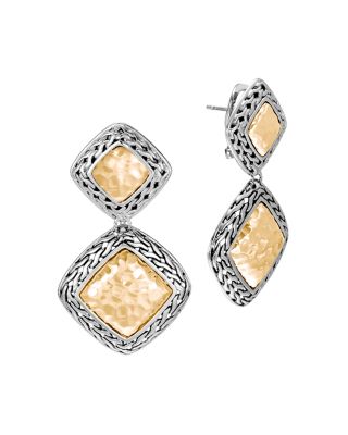 John Hardy Hammered 18K Yellow Gold and Sterling Silver Classic Chain Drop Earrings