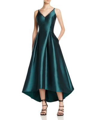 Carmen Marc Valvo Mikado V-Neck High/Low Gown