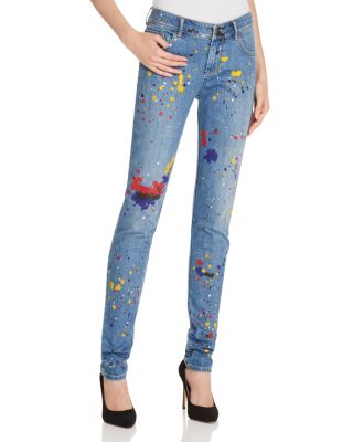 Alice and Olivia Joana Splatter Paint Skinny Jeans in Denim Multi