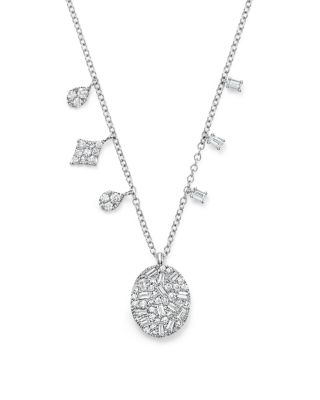 Meira T 14K White Gold Baguette Diamond Disc Necklace, 16