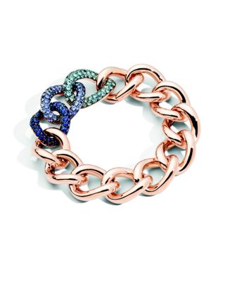 Pomellato Tango Bracelet in 18K Rose Gold with Aquamarine, Tanzanite and Blue Sapphire set in Burnished Silver