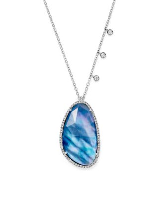 Meira T 14K White Gold Blue Sapphire and Moonstone Doublet Necklace with Diamonds, 16