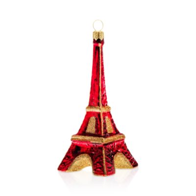 Joy to the World Red & Gold Eiffel Tower Glass Ornament