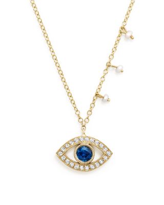 Meira T 14K Yellow Gold Blue Sapphire and Diamond Evil Eye Necklace, 16