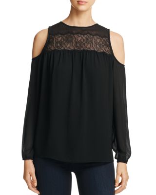 MICHAEL Michael Kors Lace Trim Cold Shoulder Top