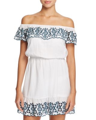 Pampelone Natalia Eyelet Off-the-Shoulder Dress Swim Cover Up