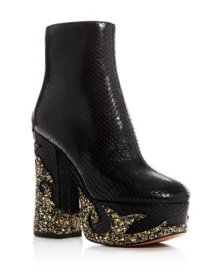 MARC JACOBS Stasha Snake-Embossed Glitter Platform Booties