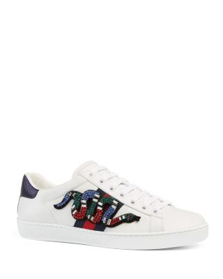 Gucci New Ace Embellished Lace Up Low Top Sneakers