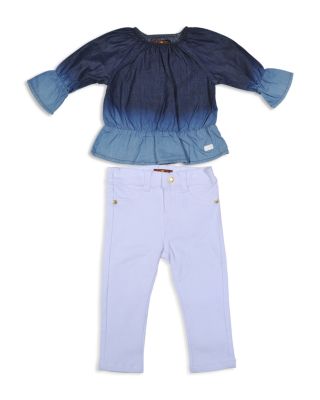 7 For All Mankind Infant Girls' Ruffle Chambray Top & Skinny Stretch Jeans Set - Sizes 12-24 Months