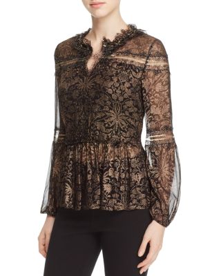 Elie Tahari Coraline Lace-Detail Silk Blouse