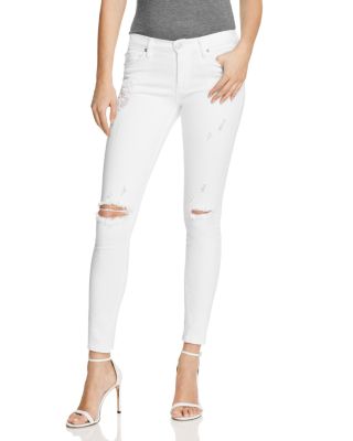 Hudson Mid Rise Super Skinny Jeans in Strife White