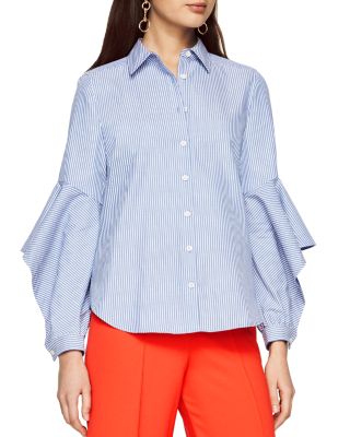 BCBGMAXAZRIA Thelma Cutout Ruffle Sleeve Striped Shirt