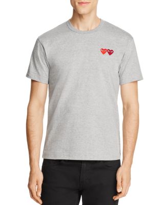 Comme Des Garçons Play Comme Des Garcons Play Grey And Red Double Heart T-shirt In Gray