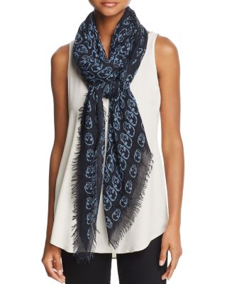 Zadig & Voltaire Delta Allover Skull Scarf In Black/blue