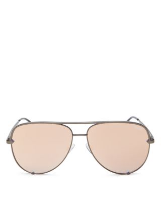 Quay X Desi Perkins High Key 60mm Aviator Sunglasses - Gunmetal Rose In Gunmetal/rose Mirror