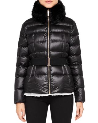 TED BAKER JUNNIE FAUX FUR-COLLAR DOWN JACKET WA7WJUNNIE00-BLACK