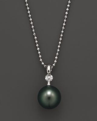 Tara Pearls Tara Jewels Dancing Diamond Cultured Tahitian Pearl Pendant Necklace, .10 ct. t.w.