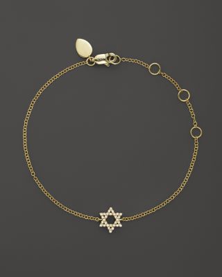 Meira T Meira T 14K Yellow Gold Star of David Bracelet with Diamonds, .13 ct. t.w.