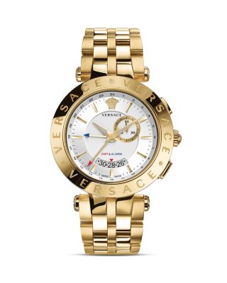 Versace Versace V-Race GMT Alarm Stainless Steel and Gold PVD Watch, 46mm