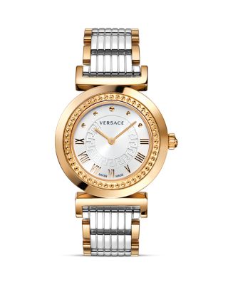 Versace Versace Vanity Two Tone Round Stainless Steel and Rose Gold PVD Watch with Silver Sunray Dial, 35mm