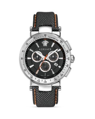 Versace Versace Mystique Sport Chronograph Stainless Steel Round Watch with Black Guilloche Dial, 43.5mm