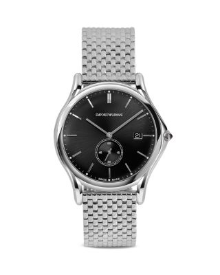 Emporio Armani Swiss Made Stainless Steel Watch with Black Dial, 40mm