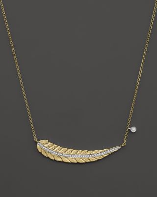 Meira T 14K Yellow Gold Curved Leaf Necklace with Diamonds, 16